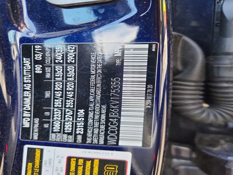 55991216 :رقم المزاد ، WDC0G4JB6KV175355 vin ، 2019 Mercedes-benz Glc مزاد بيع