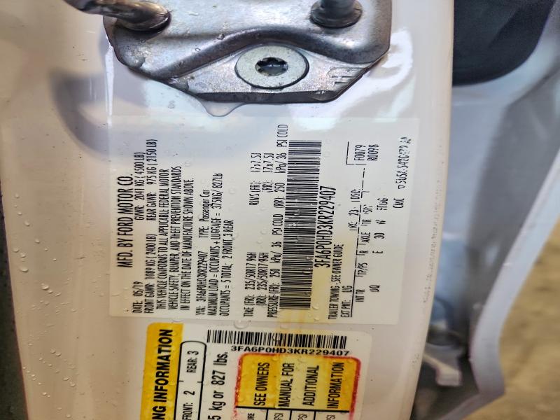 56439566 :رقم المزاد ، 3FA6P0HD3KR229407 vin ، 2019 Ford Fusion مزاد بيع