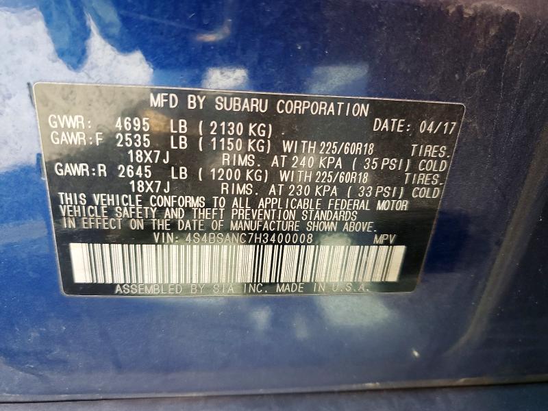 Продажа на аукционе авто 2017 Subaru Outback, vin: 4S4BSANC7H3400008, номер лота: 55470226