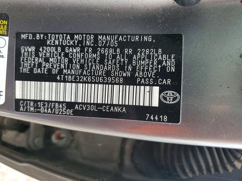 Aukcja sprzedaży 2005 Toyota Camry, vin: 4T1BE32K65U639568, numer aukcji: 57992086
