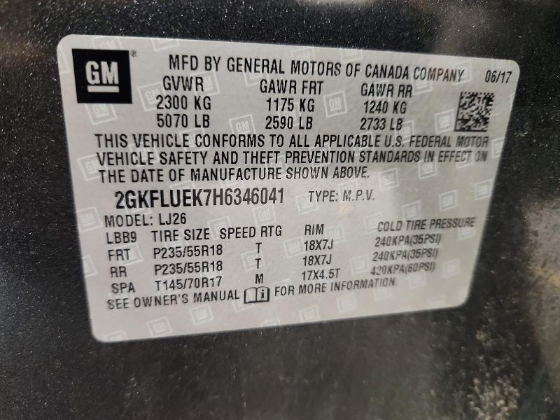 Aukcja sprzedaży 2017 Gmc Terrain, vin: 2GKFLUEK7H6346041, numer aukcji: 58809396