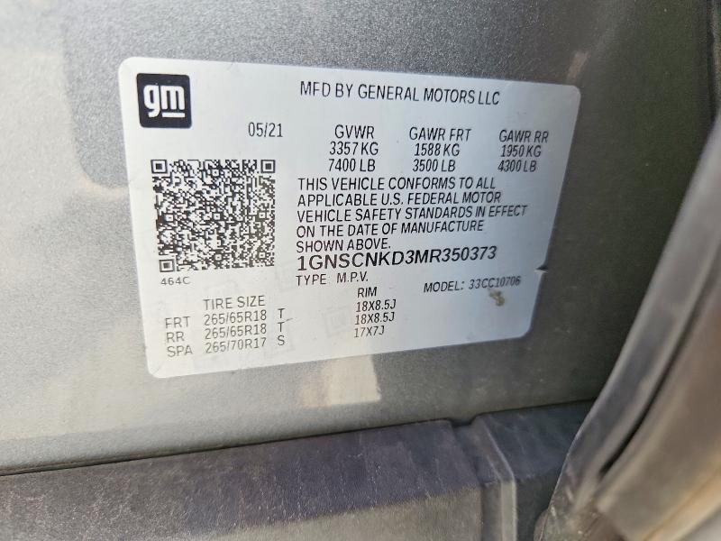 Продажа на аукционе авто 2021 Chevrolet Tahoe, vin: 1GNSCNKD3MR350373, номер лота: 58737826