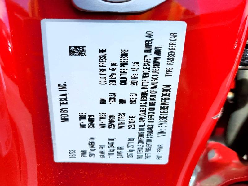 Продаж на аукціоні авто 2023 Tesla Model 3, vin: 5YJ3E1EB5PF609904, номер лоту: 58566406