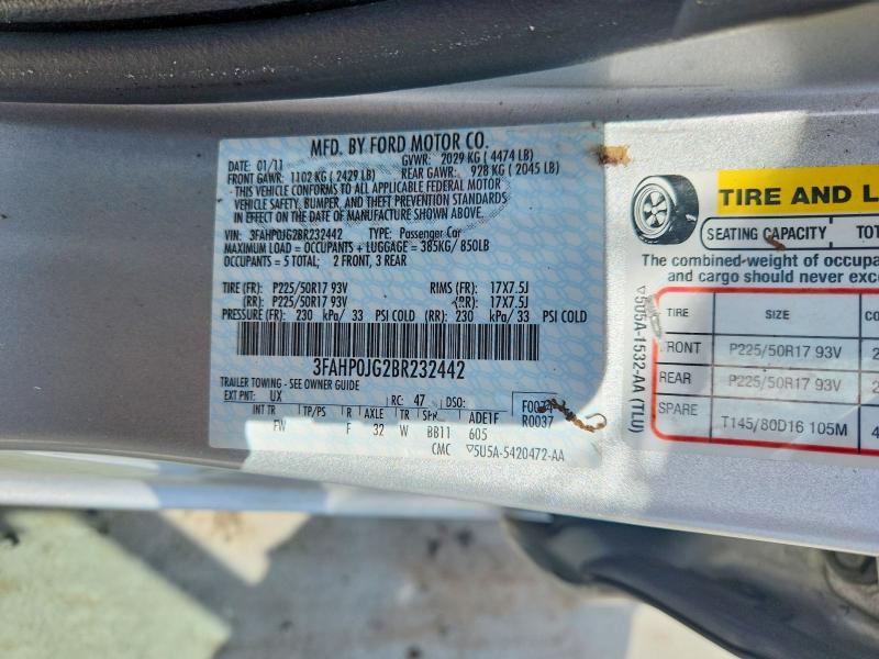 Продажа на аукционе авто 2011 Ford Fusion, vin: 3FAHP0JG2BR232442, номер лота: 85983655