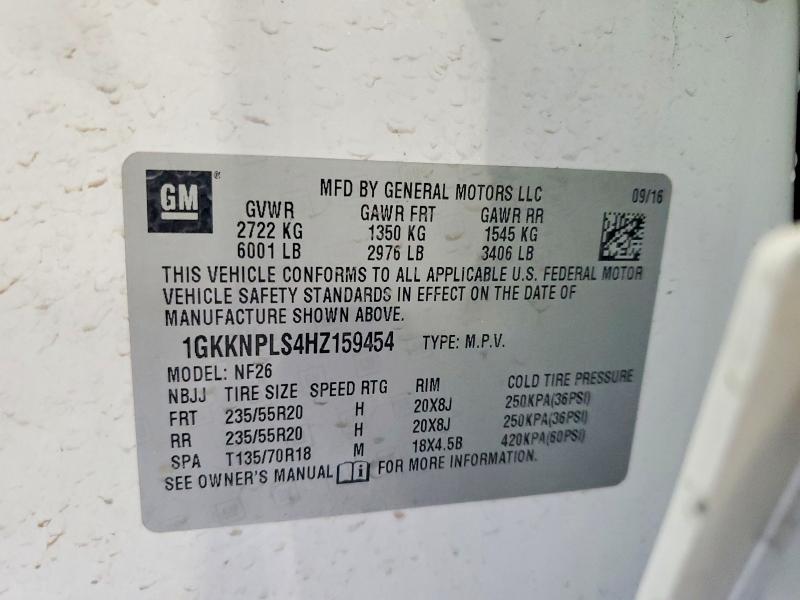 Aukcja sprzedaży 2017 Gmc Acadia, vin: 1GKKNPLS4HZ159454, numer aukcji: 56581296