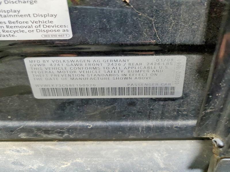 Продаж на аукціоні авто 2008 Volkswagen Passat, vin: WVWLK73C58E150920, номер лоту: 56525836