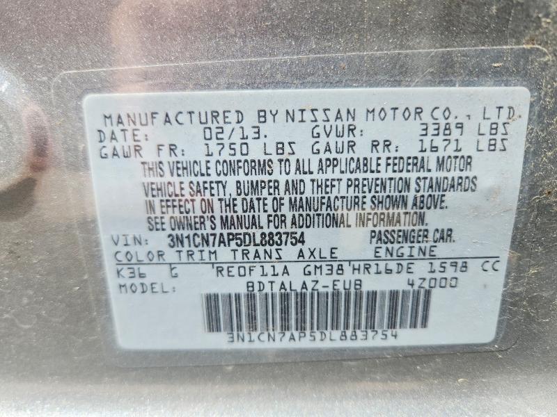 Продаж на аукціоні авто 2013 Nissan Versa, vin: 3N1CN7AP5DL883754, номер лоту: 55858806