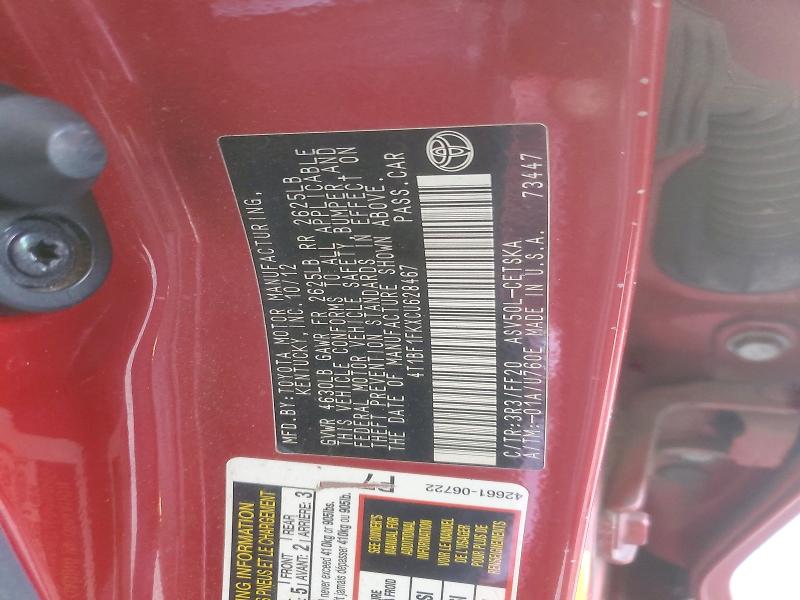 58208476 :رقم المزاد ، 4T1BF1FKXCU628467 vin ، 2012 Toyota Camry مزاد بيع