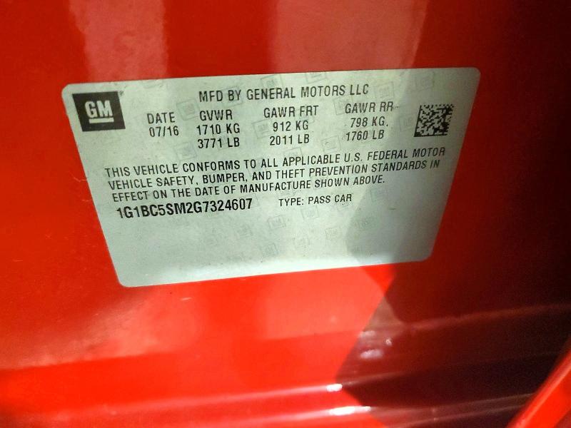 56755616 :رقم المزاد ، 1G1BC5SM2G7324607 vin ، 2016 Chevrolet Cruze مزاد بيع