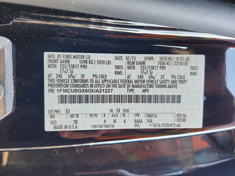 56679566 :رقم المزاد ، 1FMCU0GX6GUA21227 vin ، 2016 Ford Escape مزاد بيع