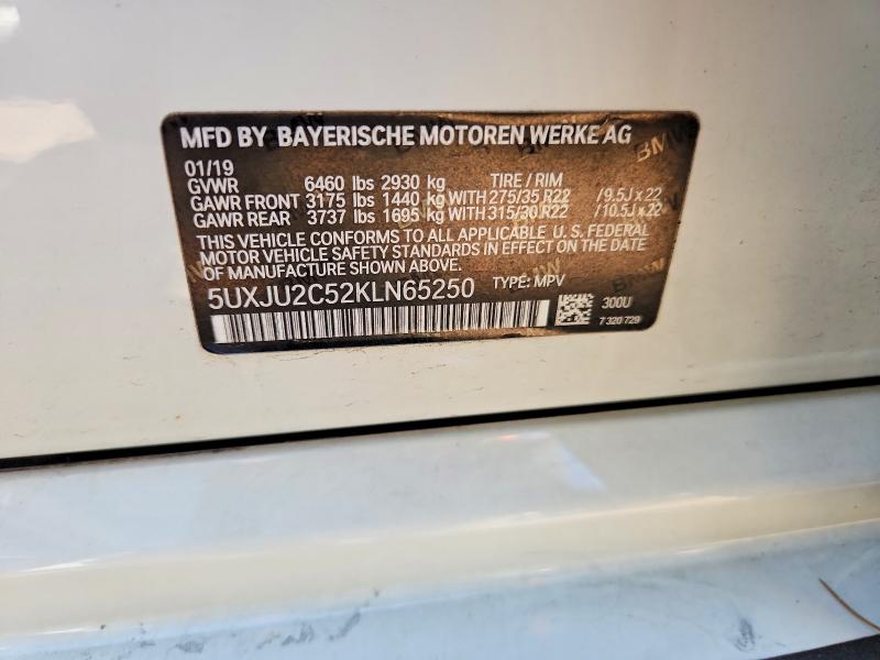 2019 Bmw X5 მანქანა იყიდება აუქციონზე, vin: 5UXJU2C52KLN65250, აუქციონის ნომერი: 57578346
