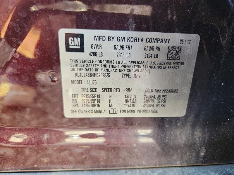 Aukcja sprzedaży 2017 Buick Encore, vin: KL4CJASB4HB239835, numer aukcji: 58997286