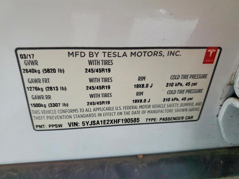 Продажа на аукционе авто 2017 Tesla Model S, vin: 5YJSA1E2XHF190585, номер лота: 55470216