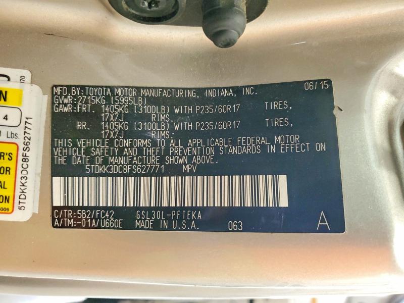 Продажа на аукционе авто 2015 Toyota Sienna, vin: 5TDKK3DC8FS627771, номер лота: 55572736