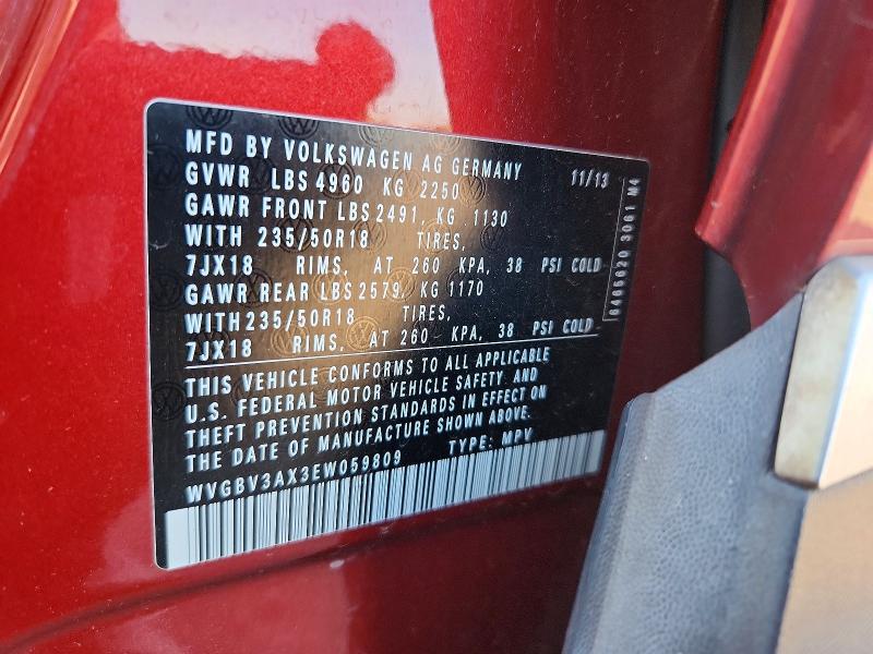 57267816 :رقم المزاد ، WVGBV3AX3EW059809 vin ، 2014 Volkswagen Tiguan مزاد بيع