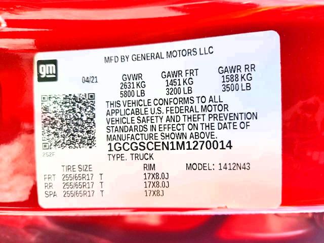 2021 Chevrolet Colorado მანქანა იყიდება აუქციონზე, vin: 1GCGSCEN1M1270014, აუქციონის ნომერი: 59054376