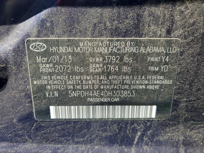 2013 Hyundai Elantra მანქანა იყიდება აუქციონზე, vin: 5NPDH4AE4DH303853, აუქციონის ნომერი: 56743976