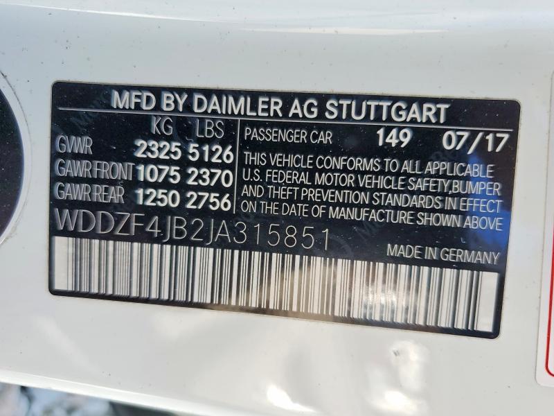 Auction sale of the 2018 Mercedes-benz E, vin: WDDZF4JB2JA315851, lot number: 56086006