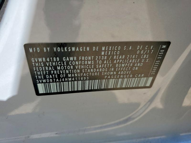 2017 Volkswagen Jetta მანქანა იყიდება აუქციონზე, vin: 3VWDB7AJ4HM411693, აუქციონის ნომერი: 55894986