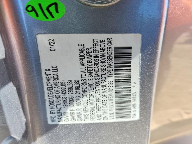 Aukcja sprzedaży 2022 Honda Accord, vin: 1HGCV1F5XNA018192, numer aukcji: 55970466