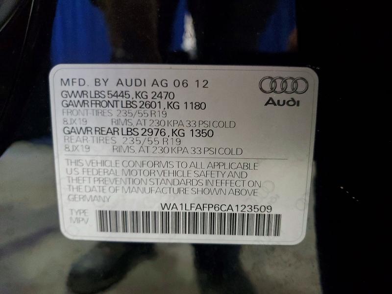 58537456 :رقم المزاد ، WA1LFAFP6CA123509 vin ، 2012 Audi Q5 مزاد بيع