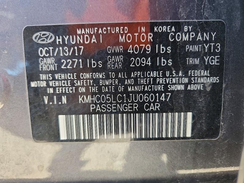 57600766 :رقم المزاد ، KMHC05LC1JU060147 vin ، 2018 Hyundai Ioniq مزاد بيع