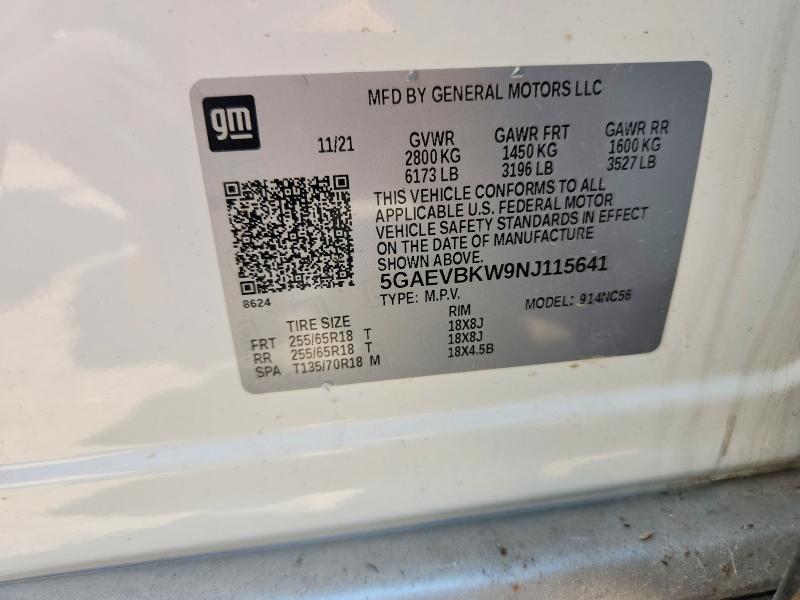 Aukcja sprzedaży 2022 Buick Enclave, vin: 5GAEVBKW9NJ115641, numer aukcji: 57930056
