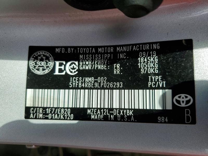 Продажа на аукционе авто 2020 Toyota Corolla, vin: 5YFB4RBE9LP026293, номер лота: 57592126