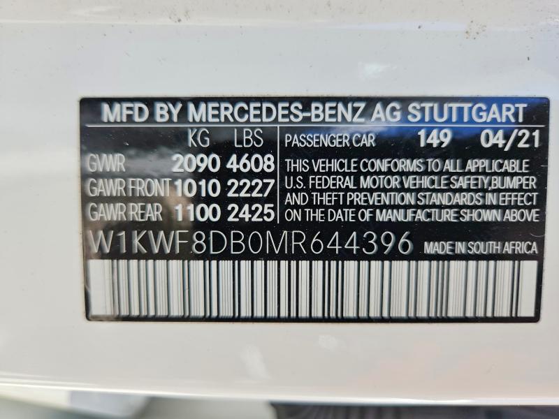 Aukcja sprzedaży 2021 Mercedes-benz C, vin: W1KWF8DB0MR644396, numer aukcji: 58047356