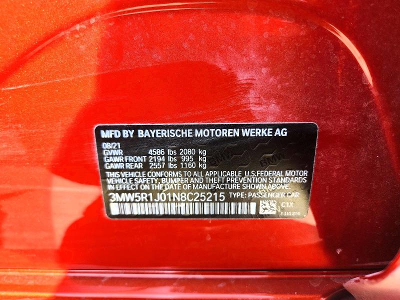 Продаж на аукціоні авто 2022 Bmw 330i, vin: 3MW5R1J01N8C25215, номер лоту: 58394306