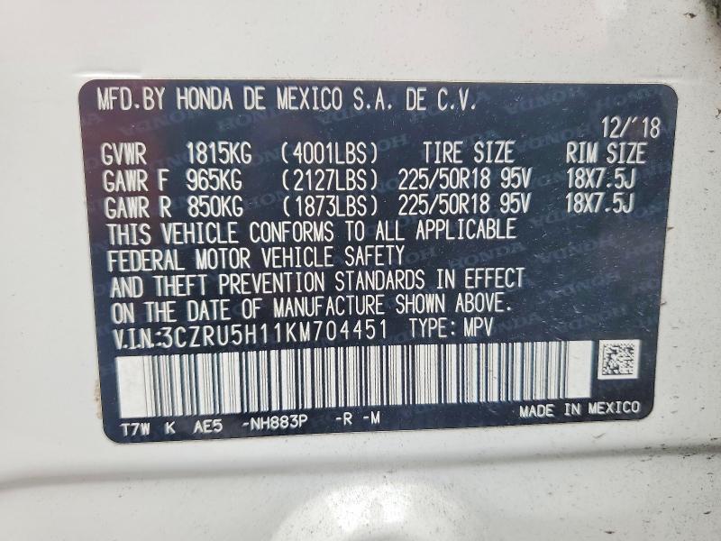 Aukcja sprzedaży 2019 Honda Hr-v, vin: 3CZRU5H11KM704451, numer aukcji: 56771546