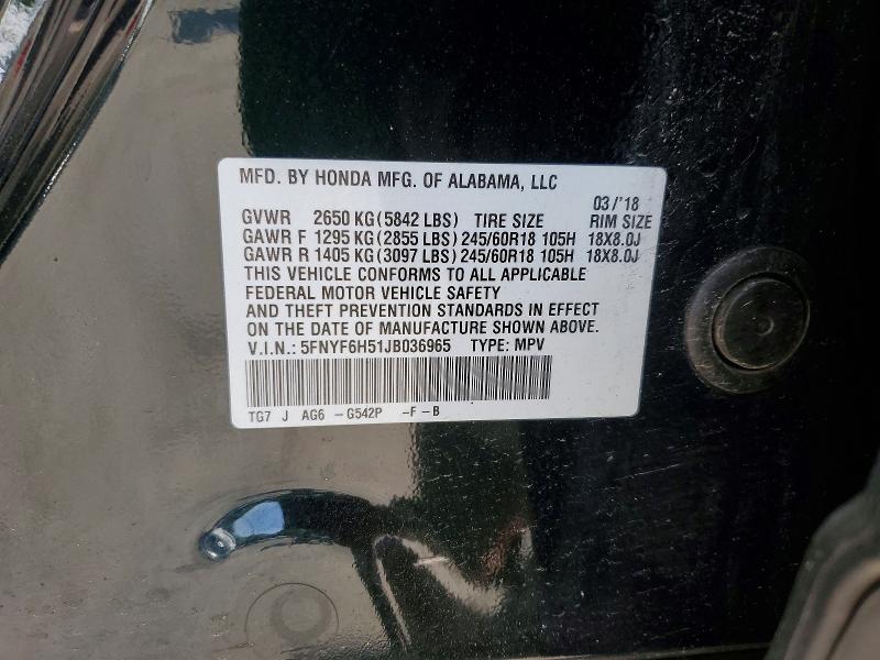 56278316 :رقم المزاد ، 5FNYF6H51JB036965 vin ، 2018 Honda Pilot مزاد بيع