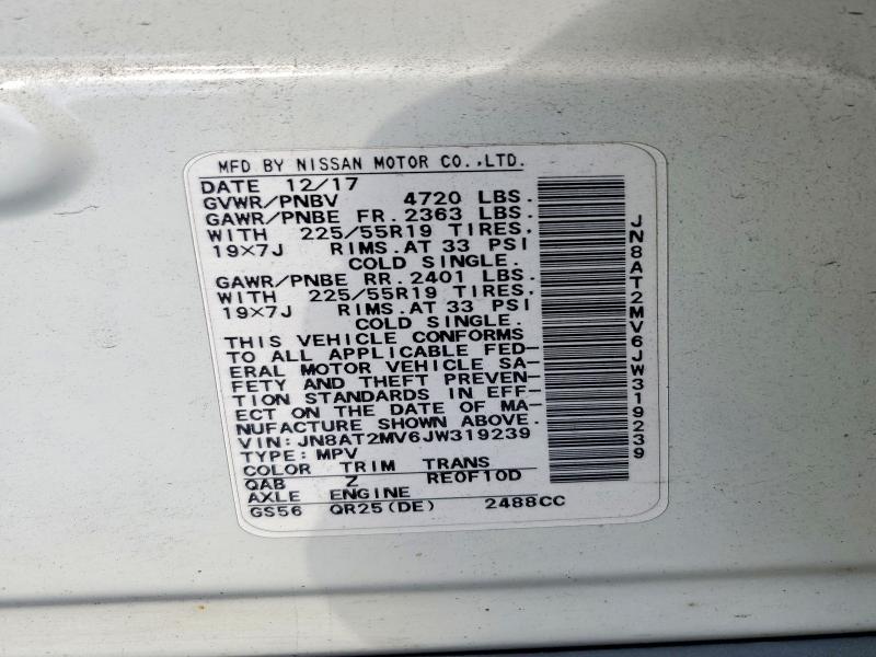 Продаж на аукціоні авто 2018 Nissan Rogue, vin: JN8AT2MV6JW319239, номер лоту: 58013326