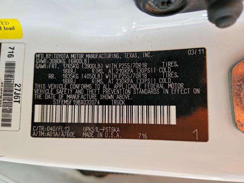 Продажа на аукционе авто 2011 Toyota Tundra, vin: 5TFEM5F19BX032074, номер лота: 58756686