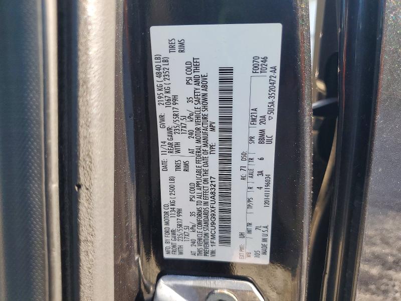 2015 Ford Escape მანქანა იყიდება აუქციონზე, vin: 1FMCU9G9XFUA83217, აუქციონის ნომერი: 54181086
