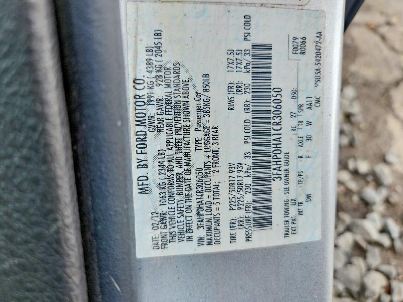 Продажа на аукционе авто 2012 Ford Fusion, vin: 3FAHP0HA1CR306050, номер лота: 57968086