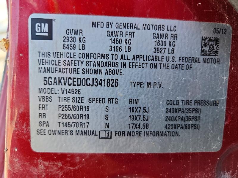Aukcja sprzedaży 2012 Buick Enclave, vin: 5GAKVCED0CJ341826, numer aukcji: 55645346