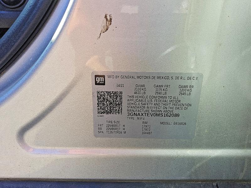 55788266 :رقم المزاد ، 3GNAXTEV0MS162089 vin ، 2021 Chevrolet Equinox مزاد بيع