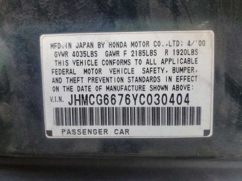 57725136 :رقم المزاد ، JHMCG6676YC030404 vin ، 2000 Honda Accord مزاد بيع