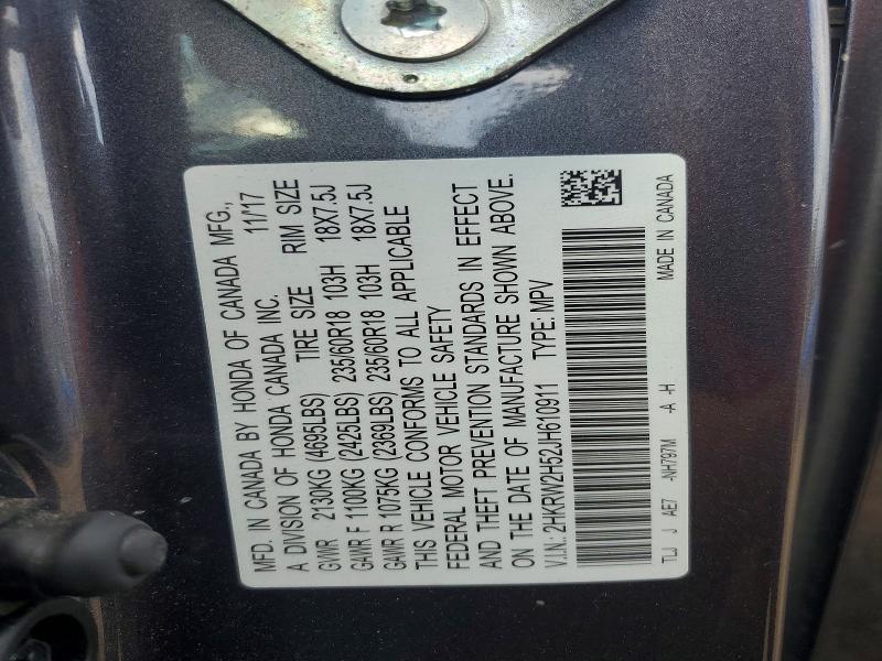 2018 Honda Cr-v მანქანა იყიდება აუქციონზე, vin: 2HKRW2H52JH610911, აუქციონის ნომერი: 57027966