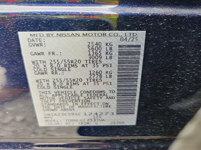 2025 Nissan Murano მანქანა იყიდება აუქციონზე, vin: 5N1AZ3CS9SC124273, აუქციონის ნომერი: 58565906