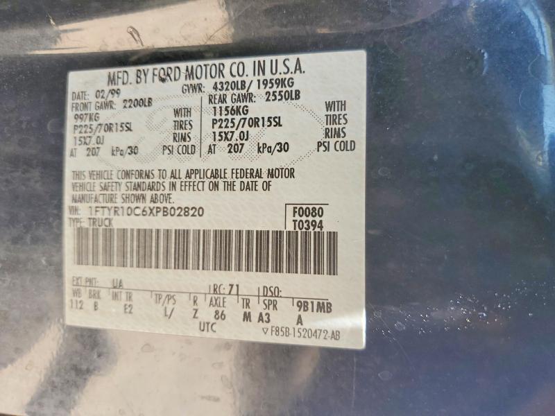 1999 Ford Ranger მანქანა იყიდება აუქციონზე, vin: 1FTYR10C6XPB02820, აუქციონის ნომერი: 56563206
