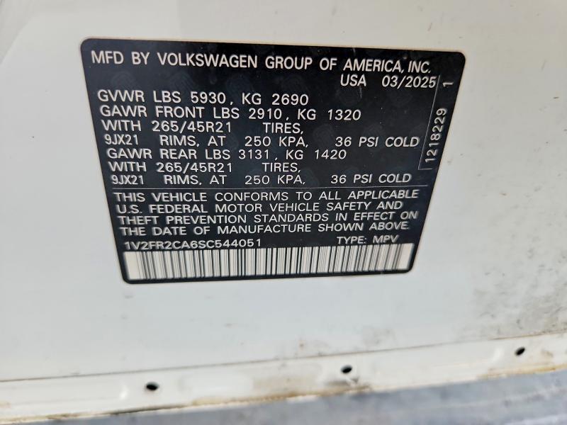 Aukcja sprzedaży 2025 Volkswagen Atlas, vin: 1V2FR2CA6SC544051, numer aukcji: 58089476