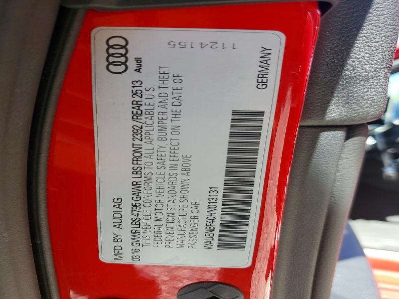 56710106 :رقم المزاد ، WAUENBF40HN013131 vin ، 2017 Audi A4 مزاد بيع