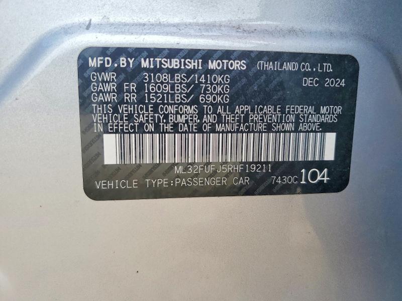 Auction sale of the 2024 Mitsubishi Mirage, vin: ML32FUFJ5RHF19211, lot number: 55905756