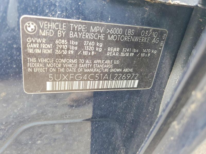 55424376 :رقم المزاد ، 5UXFG4C51AL226972 vin ، 2010 Bmw X6 مزاد بيع