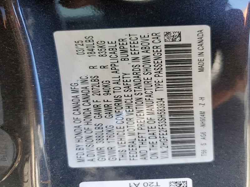 Продажа на аукционе авто 2025 Honda Civic, vin: 2HGFE2F53SH583934, номер лота: 55430026
