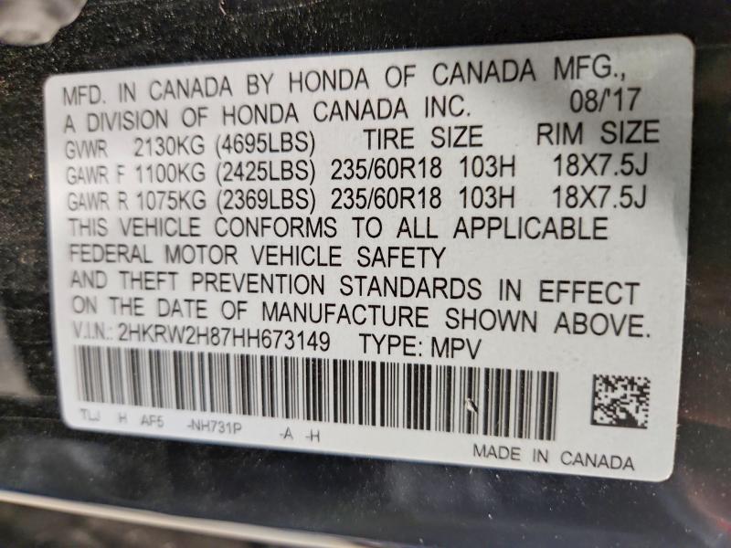 Продажа на аукционе авто 2017 Honda Cr-v, vin: 2HKRW2H87HH673149, номер лота: 56950326