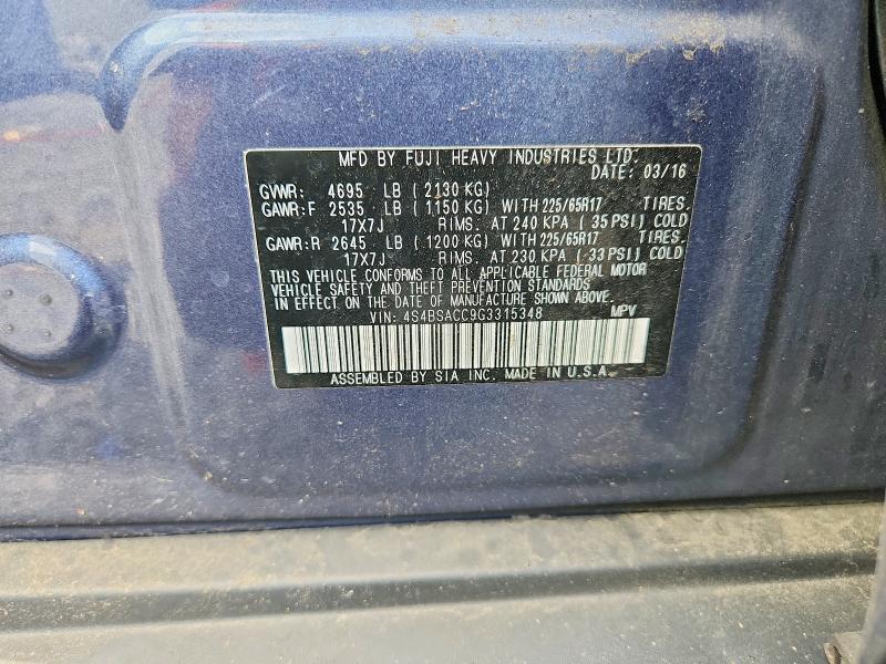 Продажа на аукционе авто 2016 Subaru Outback, vin: 4S4BSACC9G3315348, номер лота: 57013966