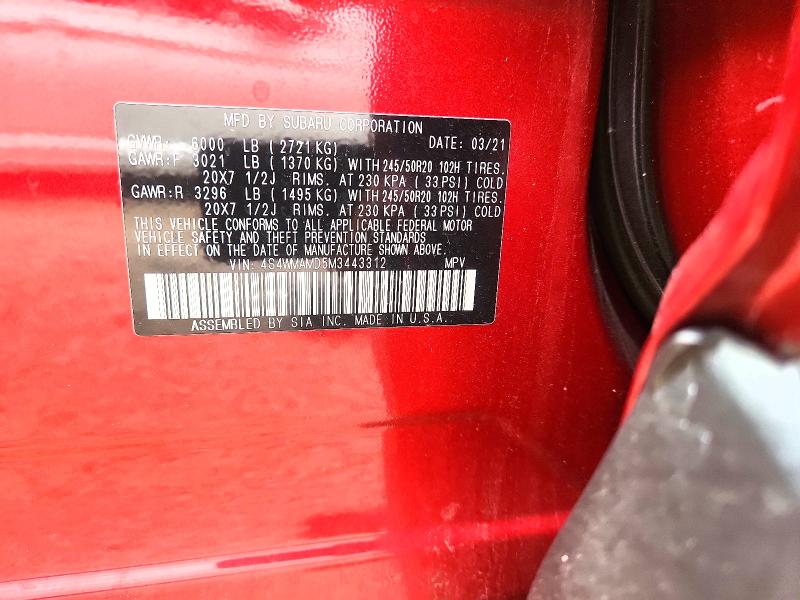 Aukcja sprzedaży 2021 Subaru Ascent, vin: 4S4WMAMD5M3443312, numer aukcji: 55830126